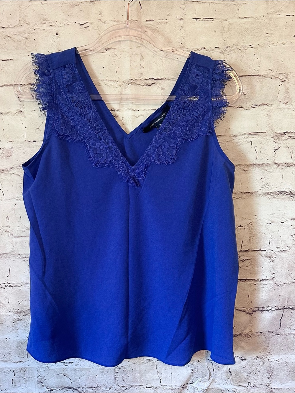 French Connection Royal Blue Lace-Trim V-Neck Sleeveless Top NWT